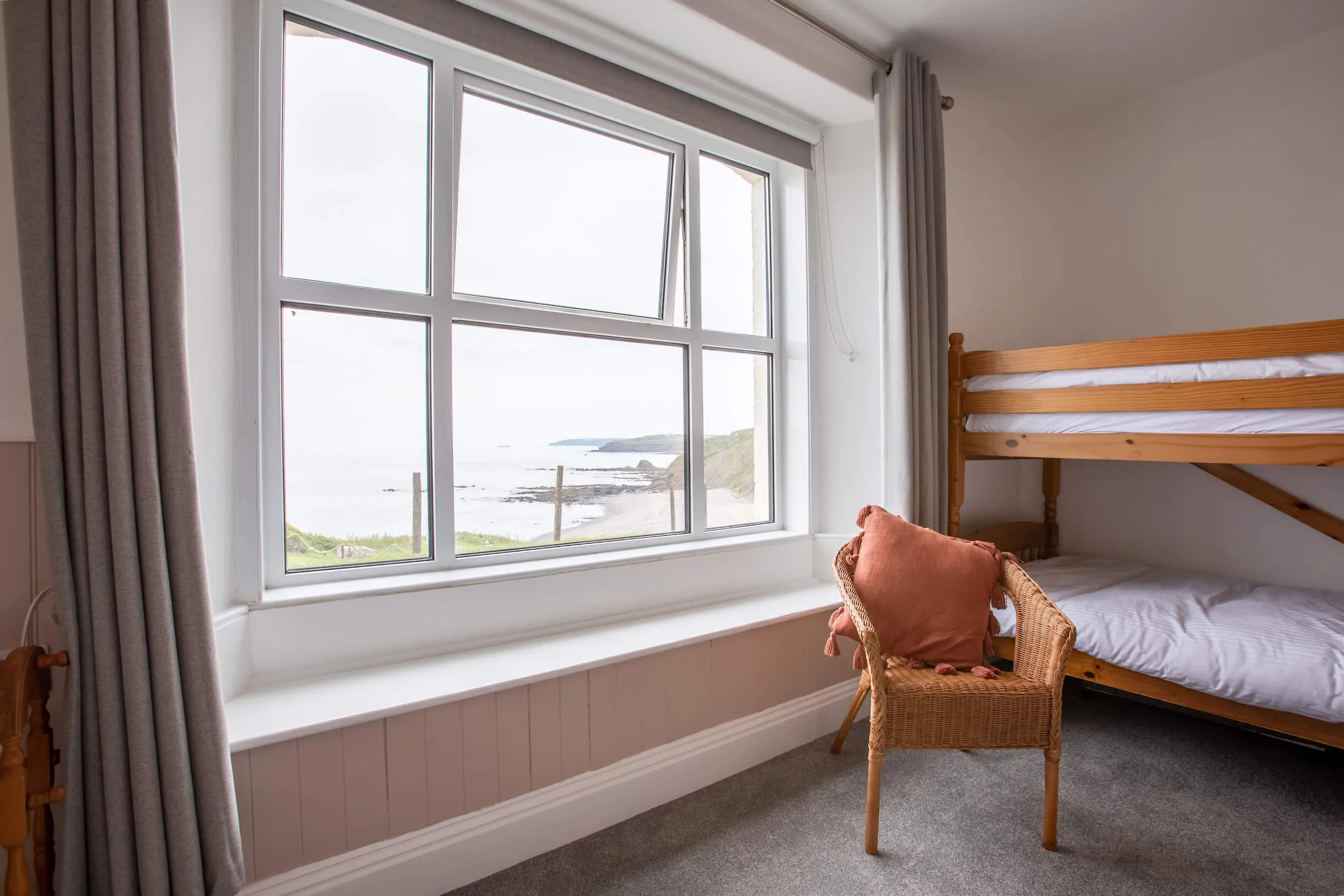 Family room with direct sea views from the window in our bed and breakfast near bude